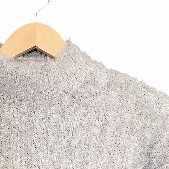 Candies Y2K Cropped Eyelash Sweater Light Gray Women’s Size Small Fluffy Cozy - Picture 3 of 9